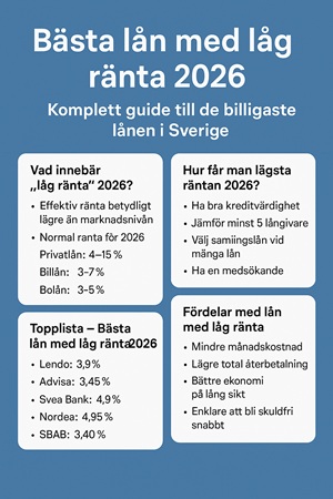 bästa lån med låg ränta 2026 i Sverige – jämförelse och guide