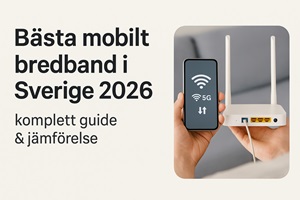bästa mobilt bredband i Sverige 2026 – 5G-router och smartphone som visar trådlös internetanslutning